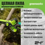 Цепная мини пила аккумуляторная Greenworks G24MCS10, 24V, 10см, c 1хАКБ 4Ач и ЗУ (2008207UB)