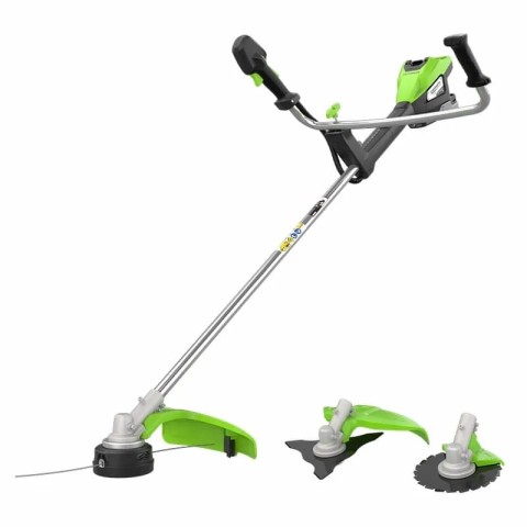 Триммер аккумуляторный Greenworks TB201H, 82V, 2,0 кВт, 46 см, c трехлопастным ножом и кусторезом, бесщеточный, с 1хАКБ 8 Ач и ЗУ (2112407UH)