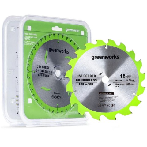 Диск пильный  по дереву для циркулярной пилы Greenworks, Арт. 2955807, 165x1.6x20 мм, 18T