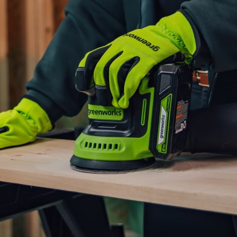 Эксцентриковая шлифмашина акк. Greenworks OS325, 24V, 125 мм, 5000-8000-11000 об/мин, амплитуда 2.4 мм, 1х2Ач, ЗУ, кор (3100907CUA)