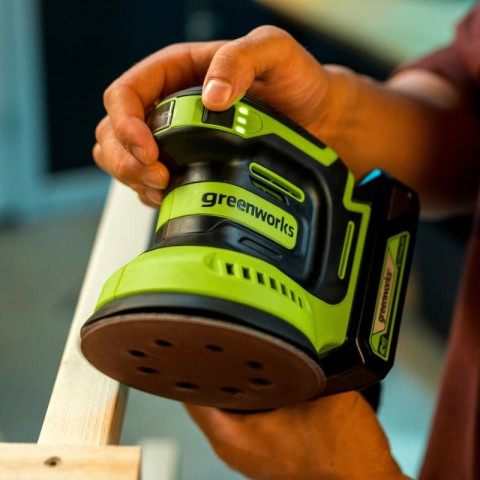 Эксцентриковая шлифмашина акк. Greenworks OS325, 24V, 125 мм, 5000-8000-11000 об/мин, амплитуда 2.4 мм, 1х2Ач, ЗУ, кор (3100907CUA)
