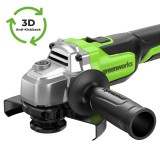 Угловая шлифовальная машина акк. Greenworks AG590, 24V, б/щет, 125 мм, 8500 об/мин, Anti-Kickback, 1х5Ач, быстрое ЗУ, кор (3201007CUG)