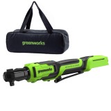 Гайковерт-трещотка Greenworks GD24RW, 24V, бесщеточная, 1/2", 80Нм, редуктор 70 мм, без АКБ и ЗУ с сумкой, арт. 3804007