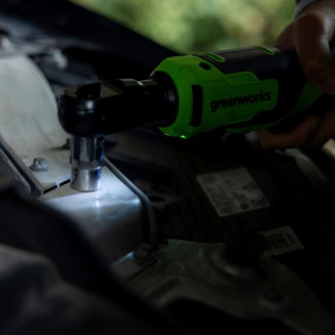 Гайковерт-трещотка Greenworks GD24RW, 24V, бесщеточная, 1/2", 80Нм, редуктор 70 мм, без АКБ и ЗУ с сумкой, арт. 3804007