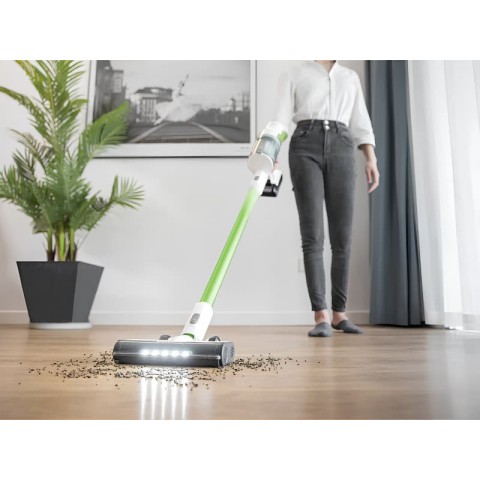 Пылесос вертикальный акк. Greenworks SV24532, 24V, б/щет, 350 Вт, 21 кПа, электрощетка, 3 насадки, LED, белый+зеленый, 1х2Ач и ЗУ (4702007UA)
