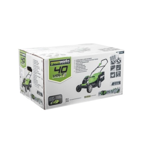 Газонокосилка аккумуляторная Greenworks Арт. 2501907UA, 40V, 35 см, c 1хАКБ 2 Ач и ЗУ