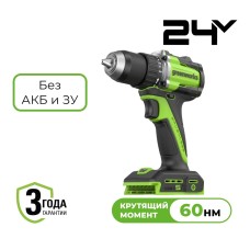 Дрель-шуруповерт акк. Greenworks DD560,24V, б/щет, 0-500/0-2000 об/мин, 30/60 Нм,1,5-13мм, Antikickback,LED, без АКБ и ЗУ (3708407)