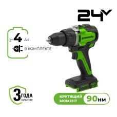 Дрель-шуруповерт акк. Greenworks GD24DD90, 24V, б/щет, 45/90Нм, 2x4Ач, ЗУ, кор (3707507CUD)