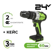 Дрель-шуруповерт аккумуляторная Greenworks Арт. 3704107UA, 24V, c 1хАКБ 2 Ач и ЗУ в кейсе