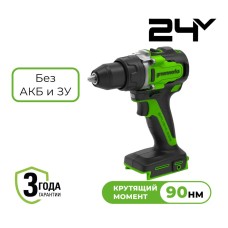 Дрель-шуруповерт аккумуляторная Greenworks Арт. 3707507, 24V, 90 Нм, бесщеточная, без АКБ и ЗУ