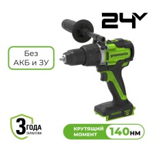 Дрель-шуруповерт ударная аккумуляторная Greenworks Арт. 3707607, 24V, 140 Нм, бесщеточная, без АКБ и ЗУ