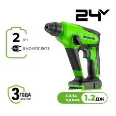 Перфоратор аккумуляторный бесщеточный Greenworks Арт. 3803107UA, 1,2 Дж, 24V, c 1хАКБ 2Ач и ЗУ