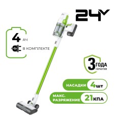 Пылесос вертикальный акк. Greenworks SV24532, 24V, б/щет, 350 Вт, 21 кПа, электрощетка, 3 насадки, LED, белый+зеленый, 1х4Ач и ЗУ (4702007UB)