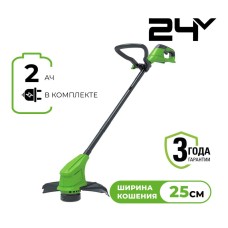 Триммер аккумуляторный Greenworks Арт. 2107207SA, 24V, 25 см,  с 1хАКБ 2Ач и ЗУ 2А