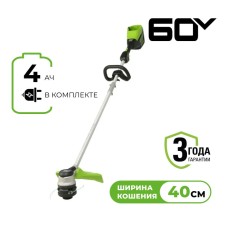 Триммер аккумуляторный Greenworks Арт. 2108307UB, 60V, 40 см, бесщеточный, c АКБ 1х4Ач и ЗУ