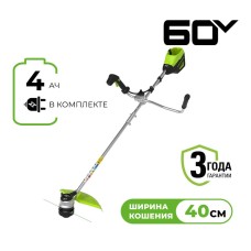 Триммер аккумуляторный Greenworks Арт. 2108407UB, 60V, 40 см, бесщеточный с велосипедной ручкой, с 1хАКБ 4Ач и ЗУ