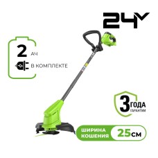 Триммер аккумуляторный Greenworks G24LT251, 24 V, 25 см, с 1хАКБ 2Ач и ЗУ, (2113307SA)