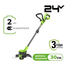 Триммер аккумуляторный Greenworks G24LT301, 24V, 30 см, с 1хАКБ 2Ач и ЗУ (2113207UA)