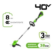 Триммер аккумуляторный Greenworks GD40LT, 40V, 38 см, с 1хАКБ 8 Ач и ЗУ (2112207UH)