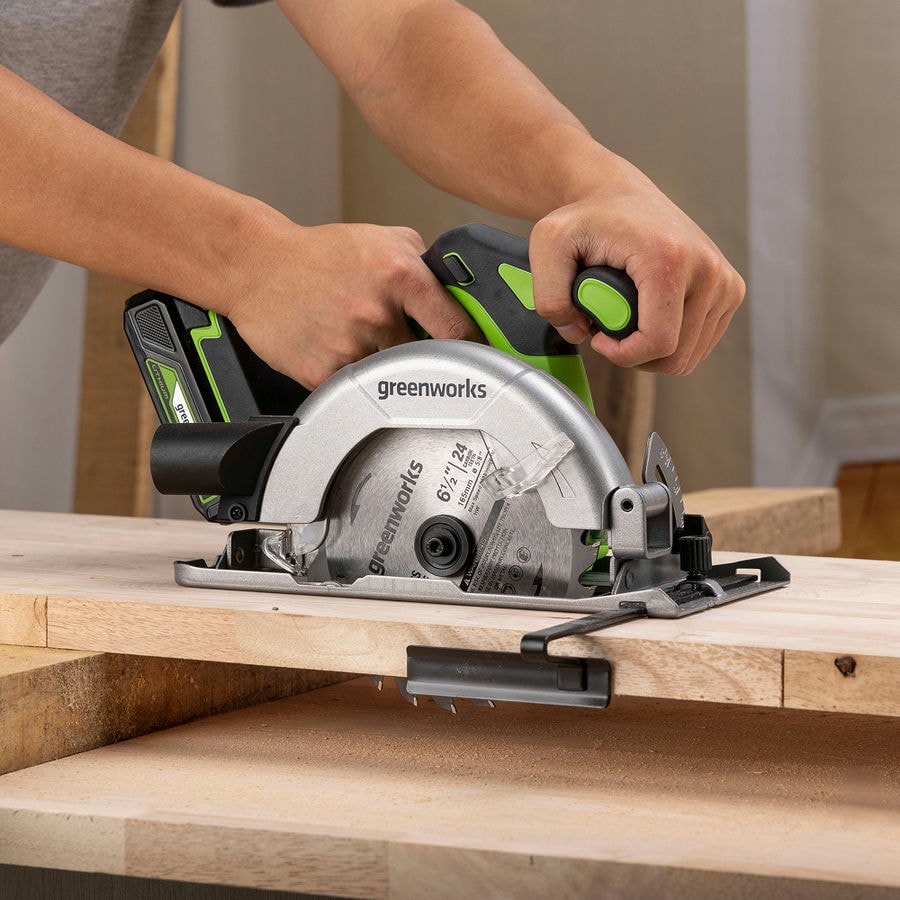 Дисковая пила акк. Greenworks GD24CS165, 24V,б/щет, 165х20мм, 4800 об/мин, рез 57мм,1х5Ач, ЗУ, кор (1501607CUG)