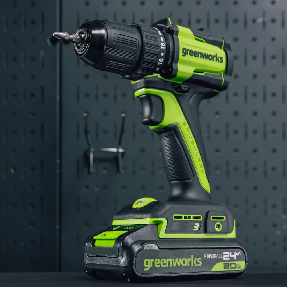 Дрель-шуруповерт акк. Greenworks DD345, 24V, б/щет, 27/45 Нм, 13мм, 1х2Ач, ЗУ, кор (3708307CUA)